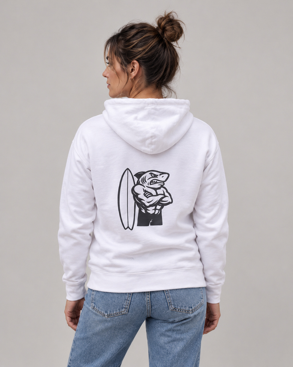 Guardián Ocean hoodie — fotografía de catálogo, vista trasera sobre modelo