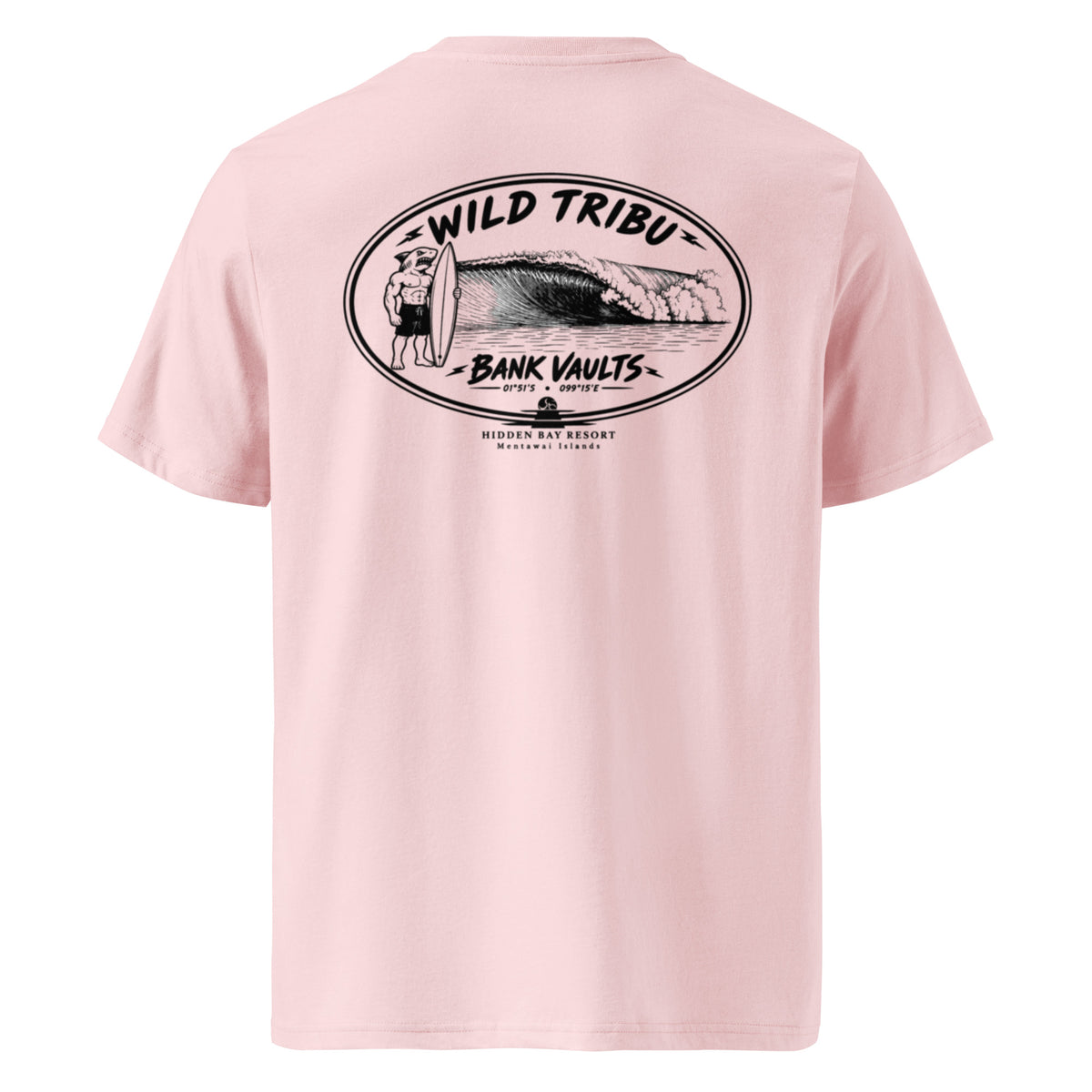 Camiseta orgánica Bank Vaults Mentawai en rosa Cotton Pink, vista trasera.