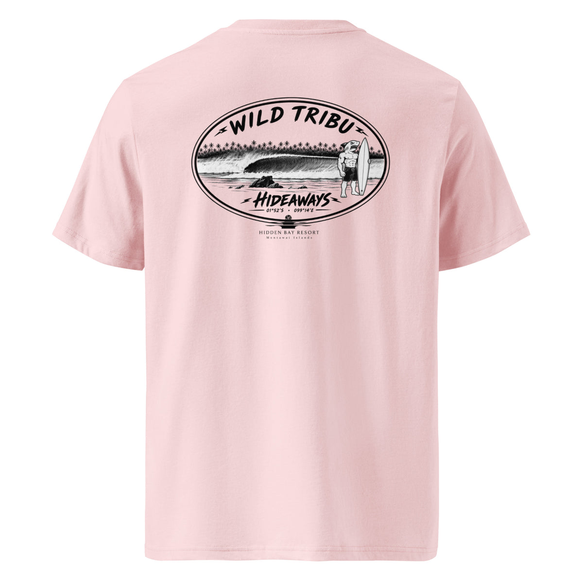 Camiseta orgánica Hideaways Mentawai en rosa Cotton Pink, vista trasera.