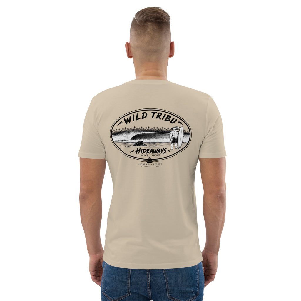 Camiseta orgánica Hideaways Mentawai en Desert Dust, vista trasera.