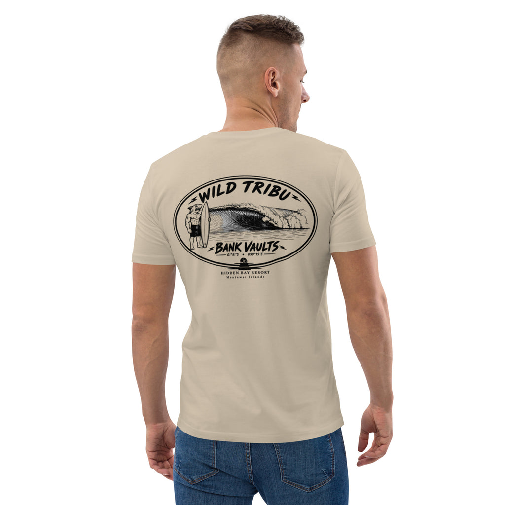 Camiseta orgánica Bank Vaults Mentawai en Desert Dust, vista trasera.