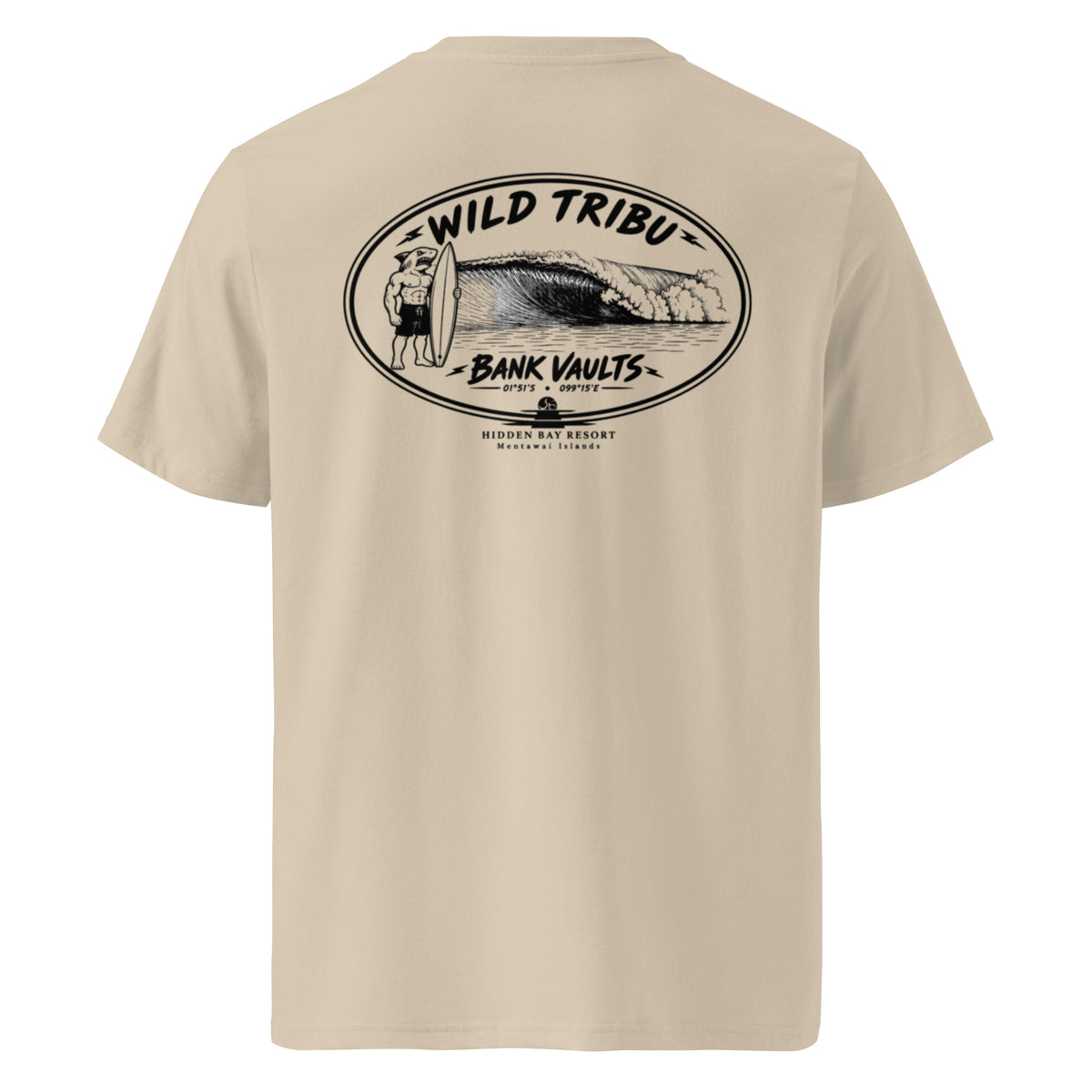 Camiseta orgánica Bank Vaults Mentawai en Desert Dust, vista trasera.