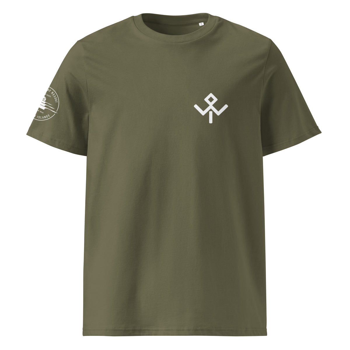Camiseta orgánica Mentawai Hero de Wild Tribu en caqui, vista frontal.