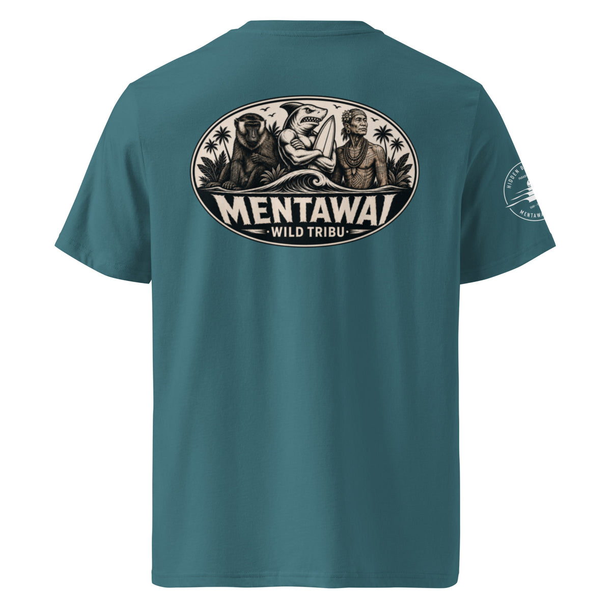 Camiseta orgánica Mentawai Hero de Wild Tribu en Stargazer, vista trasera.