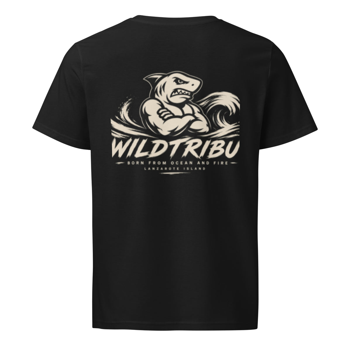 Shark Hero — Camiseta orgánica | Hero en negro, vista trasera