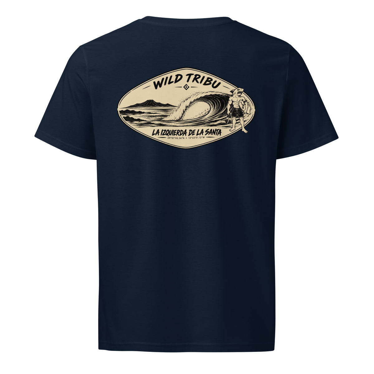 La Izquierda de La Santa — Camiseta orgánica | Bodyboard en azul marino, vista trasera