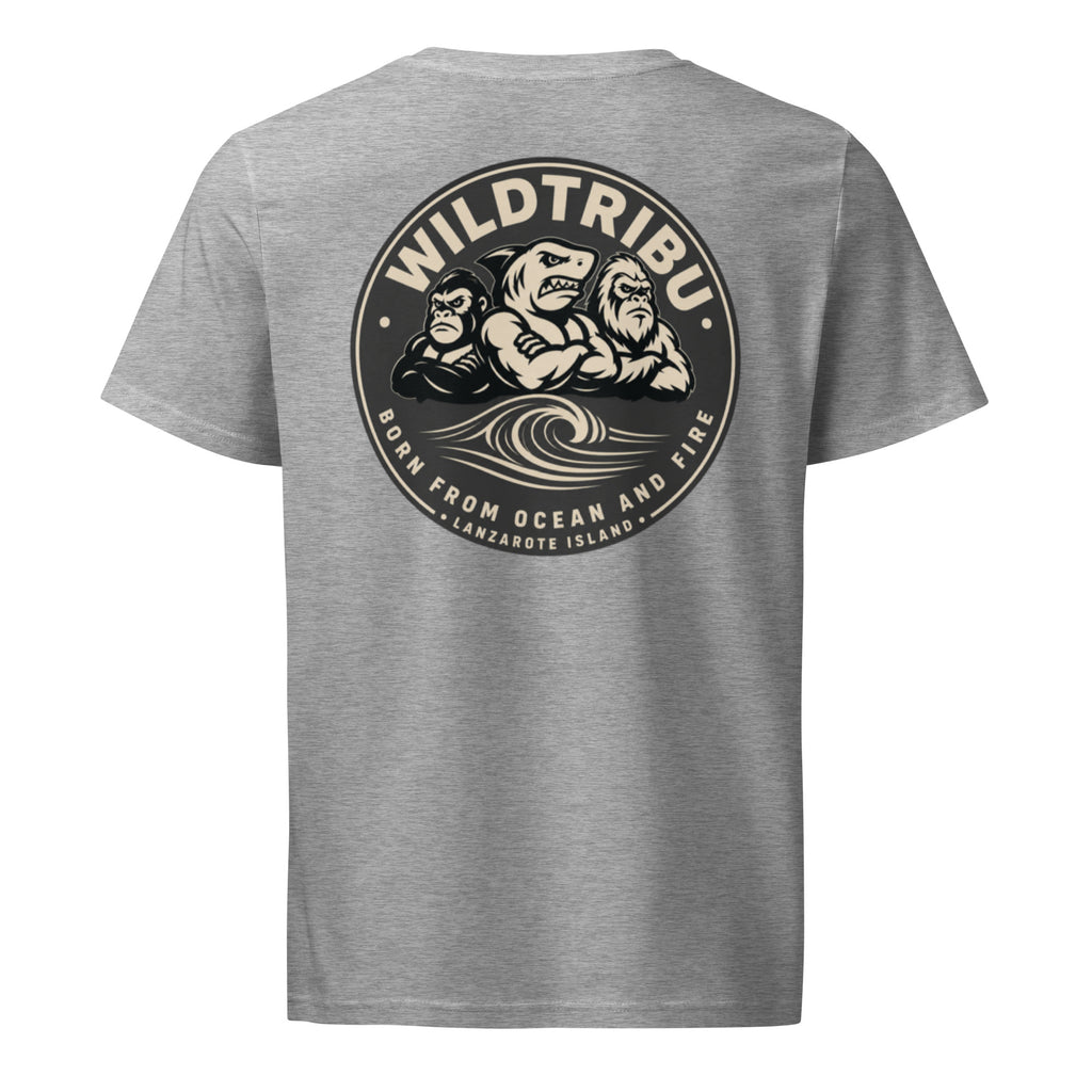 Emblema de la Tribu — Camiseta orgánica en gris jaspeado, vista trasera