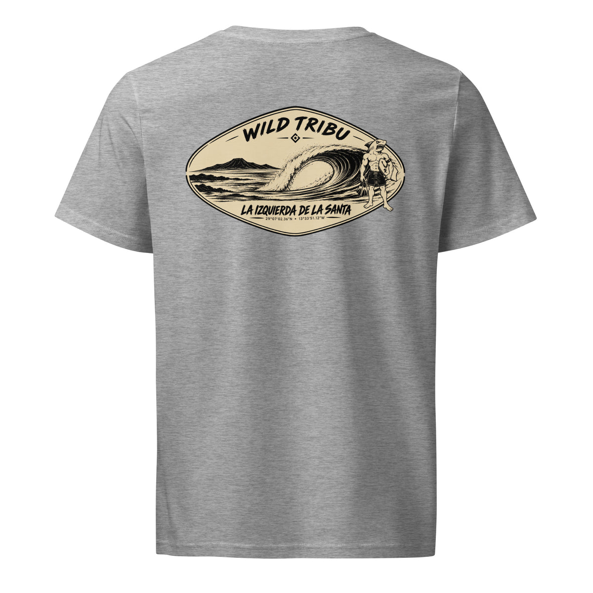 La Izquierda de La Santa — Camiseta orgánica | Bodyboard en gris jaspeado, vista trasera