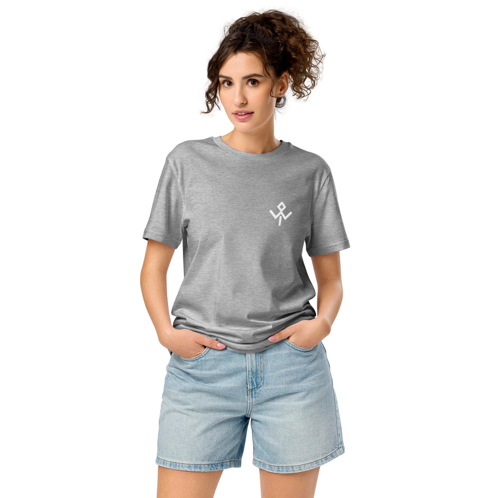Emblema de la Tribu — Camiseta orgánica en gris jaspeado, vista frontal